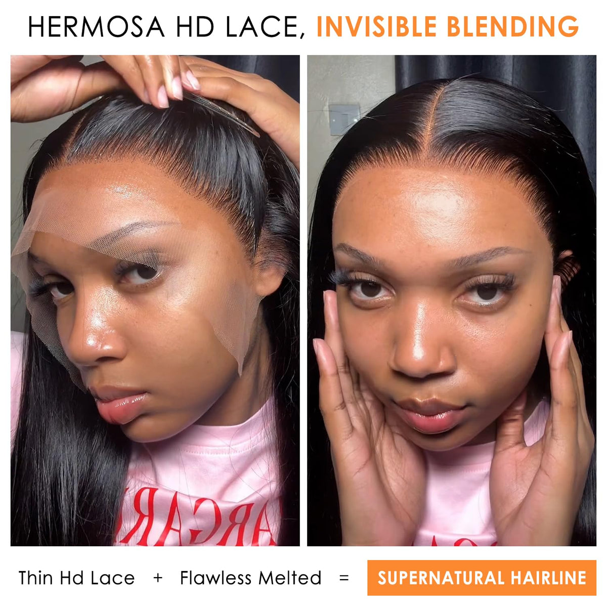Hermosa 180% density lace-front wig for fuller, natural movement.
