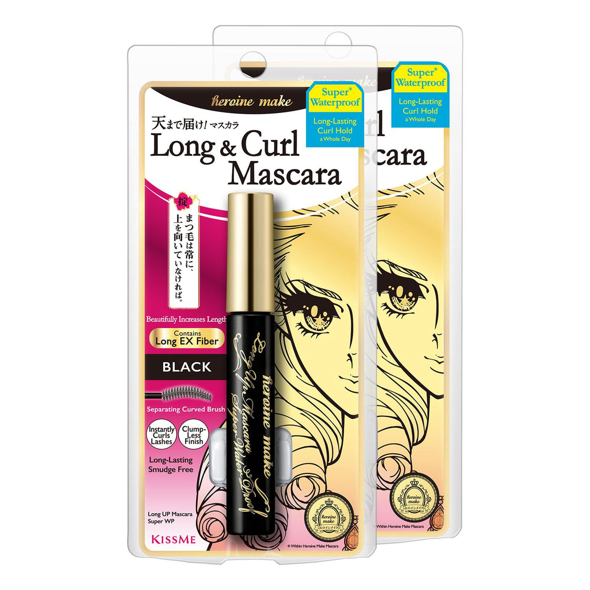 Heroine Make KissMe Waterproof Mascara bottle shows durable waterproof formula for long wear