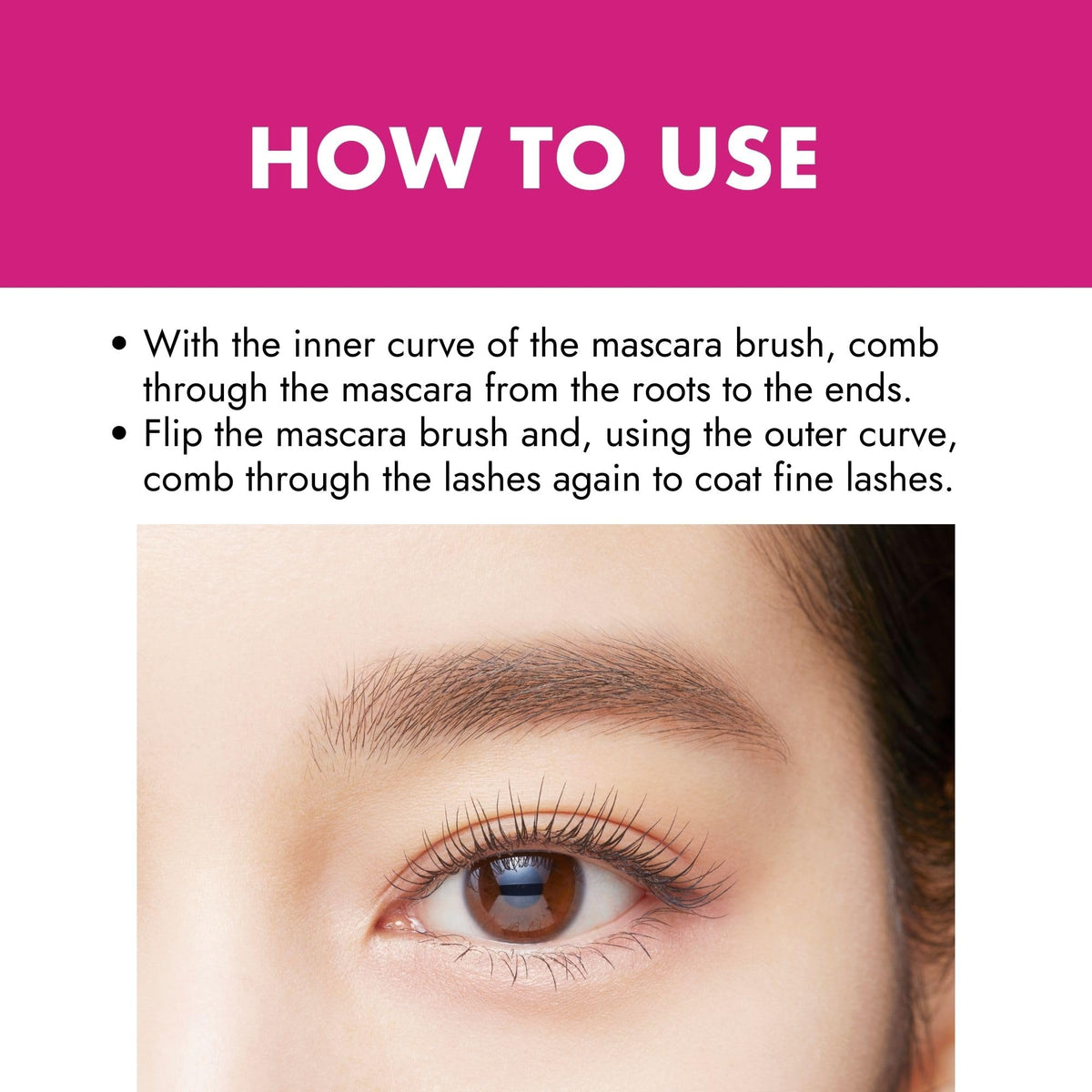 Heroine Make KissMe mascara curl-lock formula on lashes with upward lift