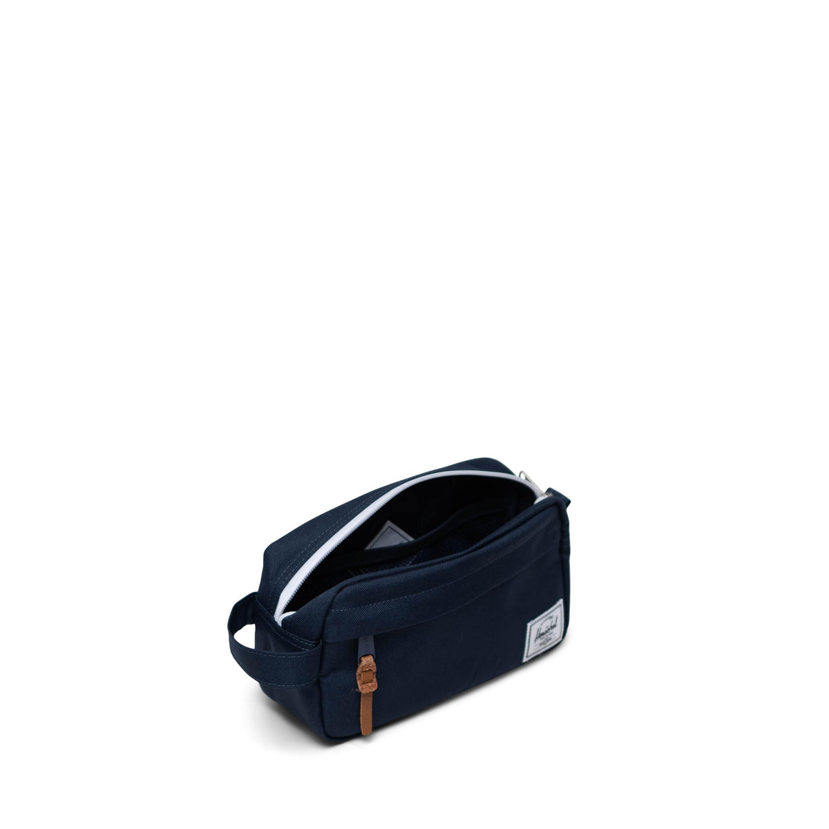 Herschel Chapter small travel kit open zipper reveals organized interior and protection