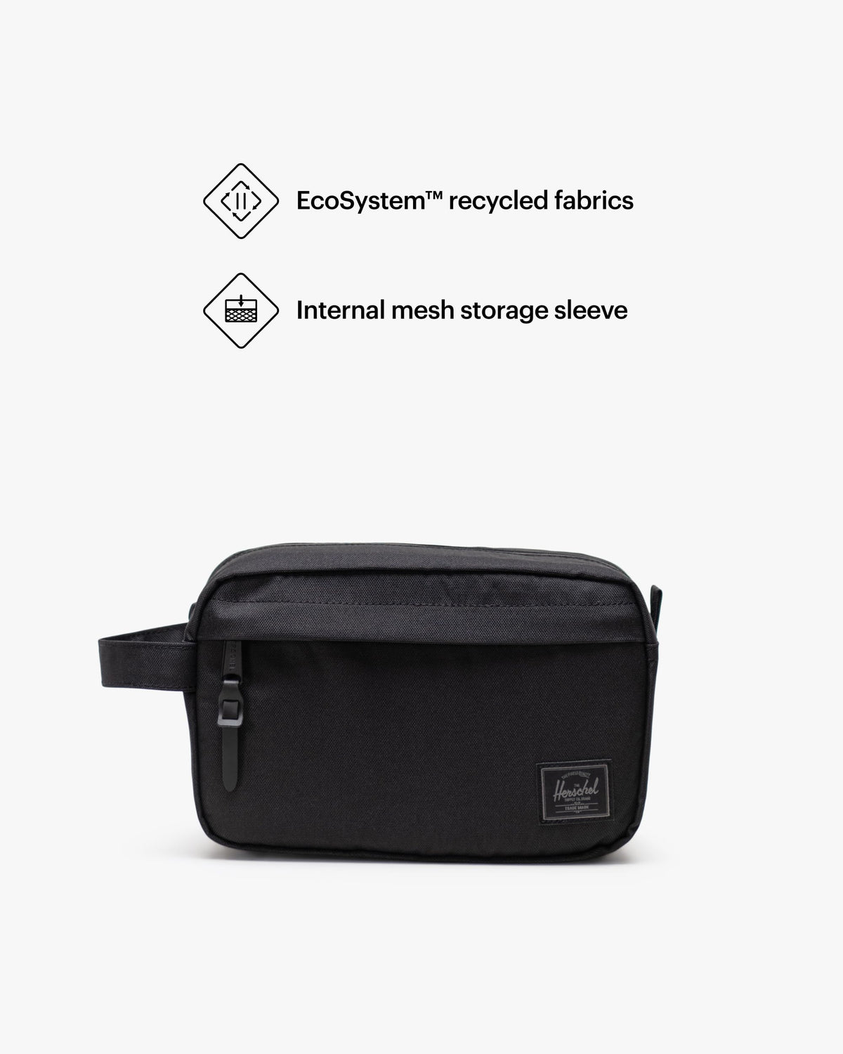 Herschel Chapter Small Travel Kit top view highlighting waterproof zipper.