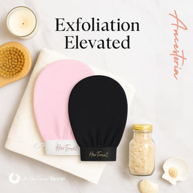 HerTime2 Ancestoria exfoliating gloves black 2-pack for spa-like shower routine