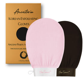 HerTime2 Ancestoria exfoliating gloves pink 2-pack for smoother, refreshed skin
