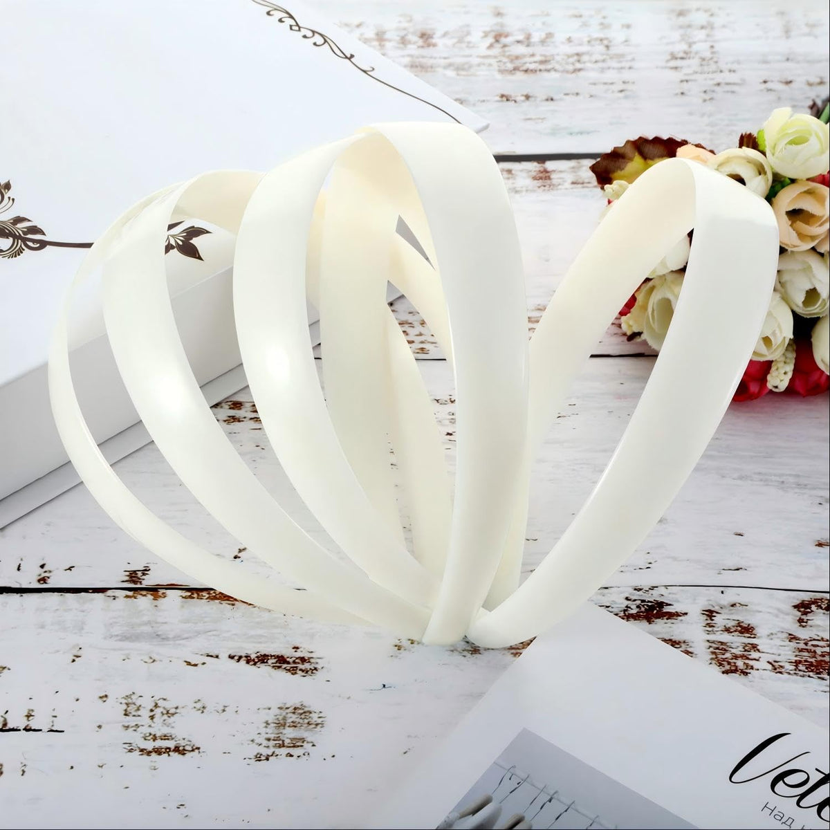 HESTYA headbands shown with ribbon wrap for DIY fashion projects.