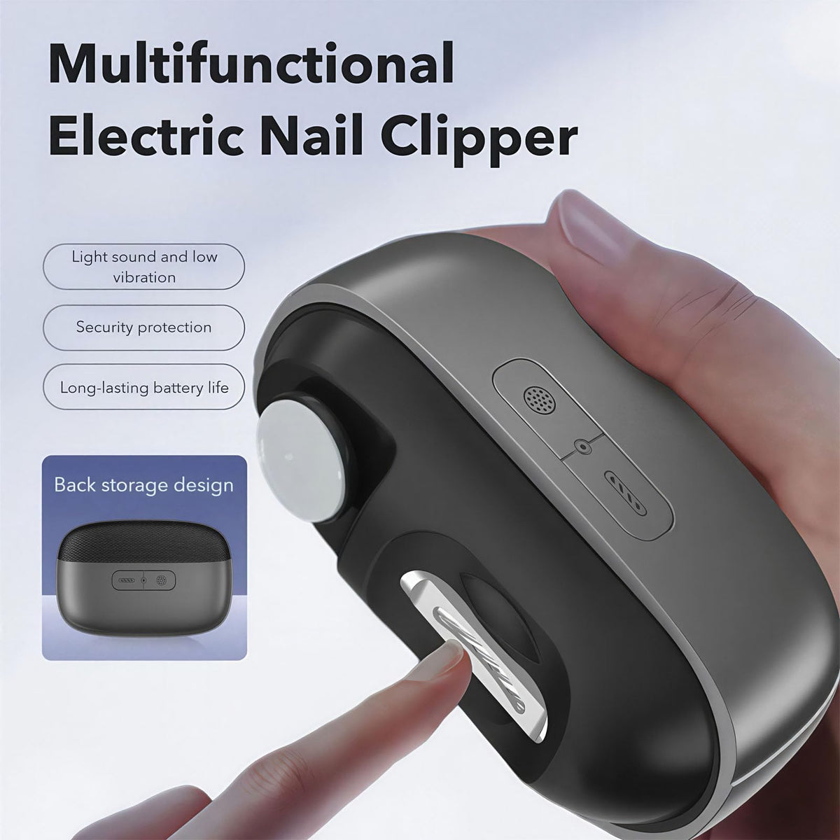 Hewelth Electric Nail Clipper with LED light illuminating nails for precision.