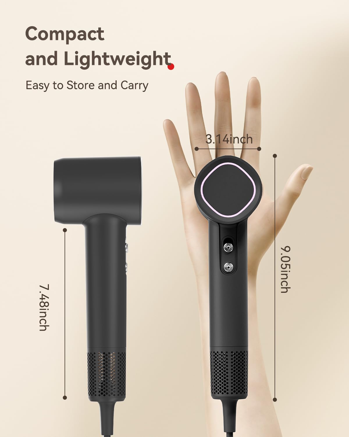 HEXTEK 360-degree rotating nozzle enables effortless styling.