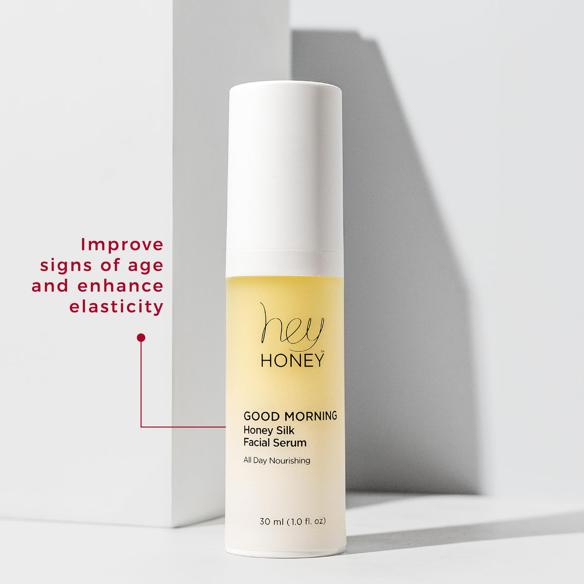 Hey Honey Good Morning Honey Serum hyaluronic acid close-up emphasizes lasting hydration.