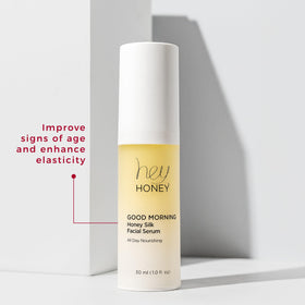 Hey Honey Good Morning Honey Serum hyaluronic acid close-up emphasizes lasting hydration.