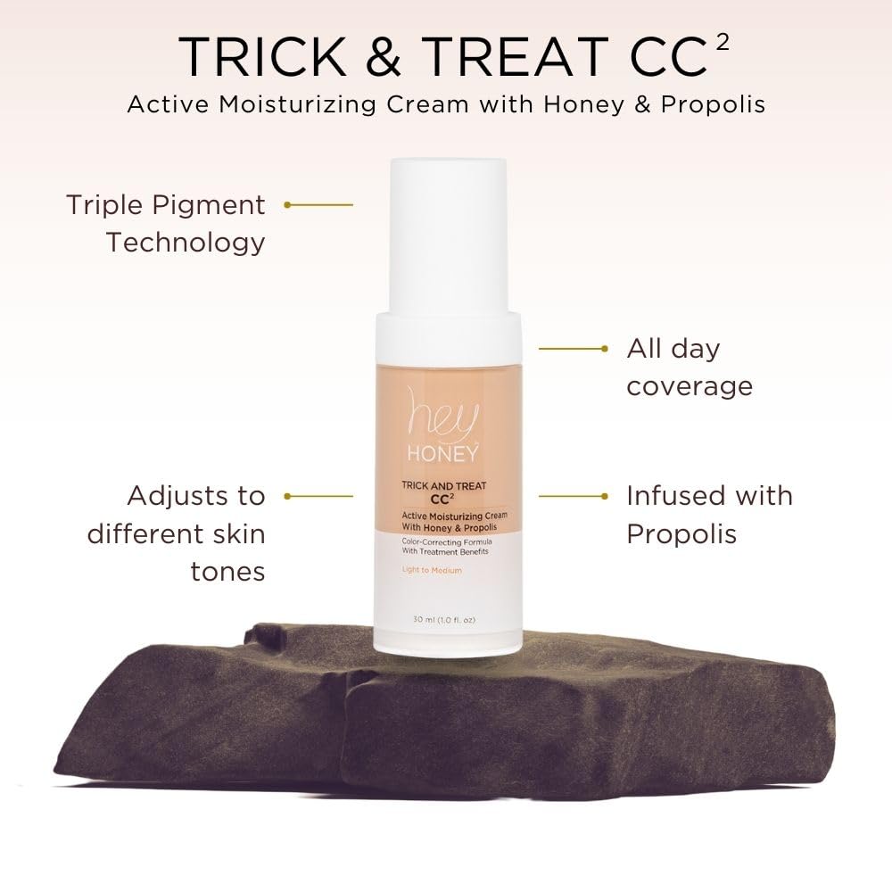 Hey Honey Trick and Treat CC² Cream SPF46 label close-up shows protection