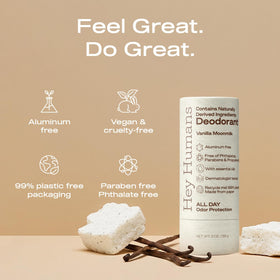 Hey Humans aluminum-free deodorant stick ready to roll for all-day odor control.