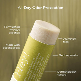 Hey Humans aluminum-free label highlights metal-free deodorant option.