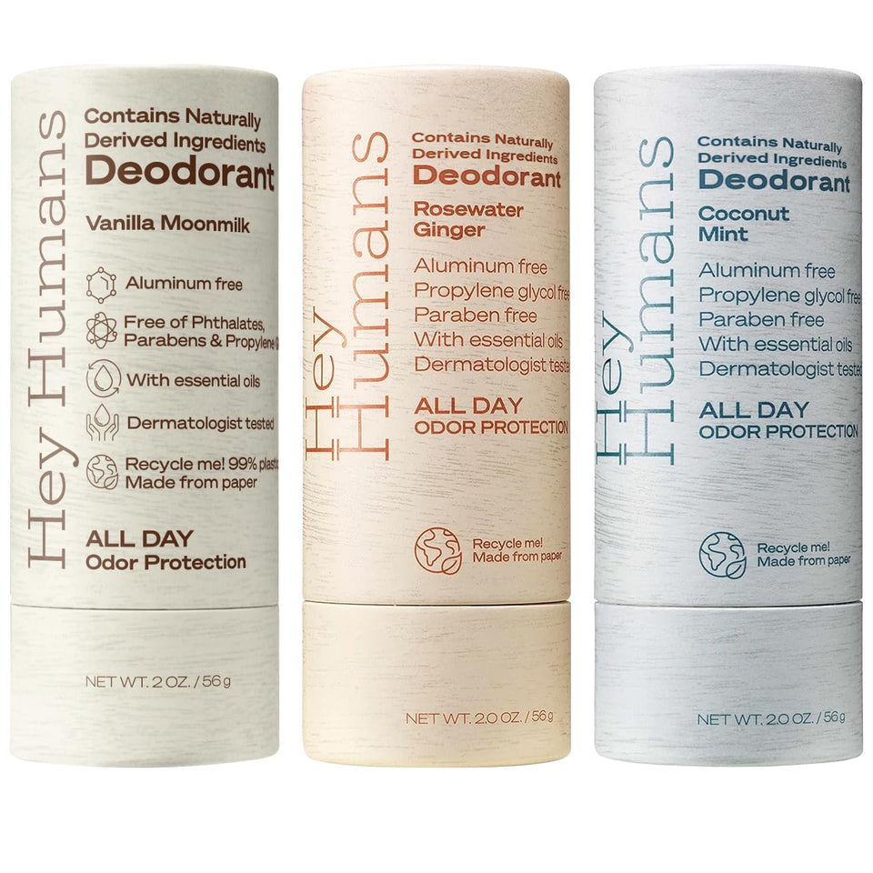 Hey Humans coconut mint deodorant stick provides refreshing, all-day odor control with natural ingredients.