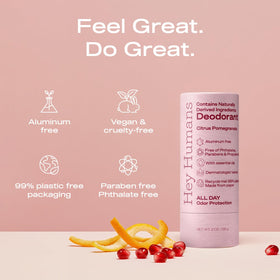 Hey Humans deodorant application demonstrates smooth glide for everyday freshness.