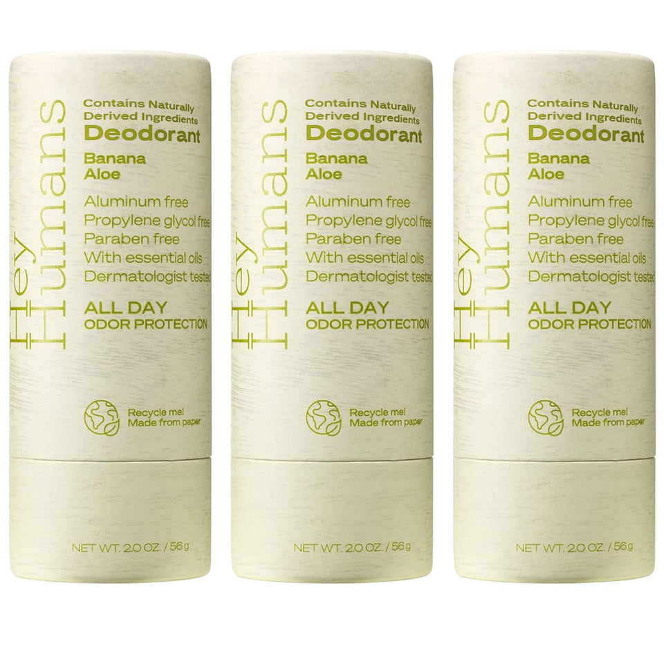 Hey Humans deodorant banana aloe closeup for long-lasting freshness.
