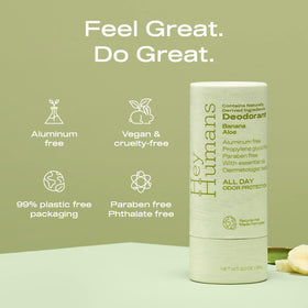 Hey Humans vegan cruelty-free label on deodorant jar
