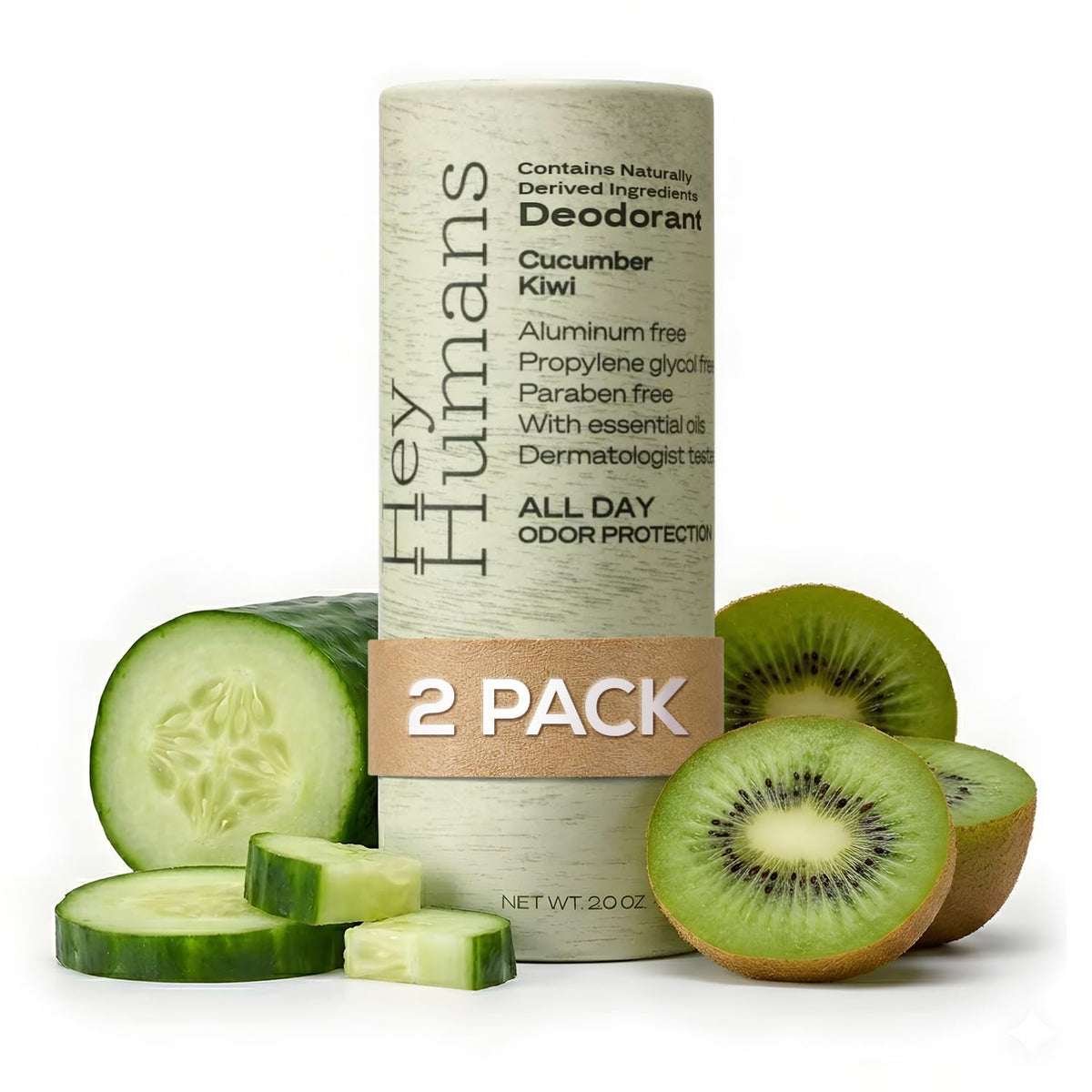 Hey Humans cucumber kiwi deodorant stick offers all-day odor protection.
