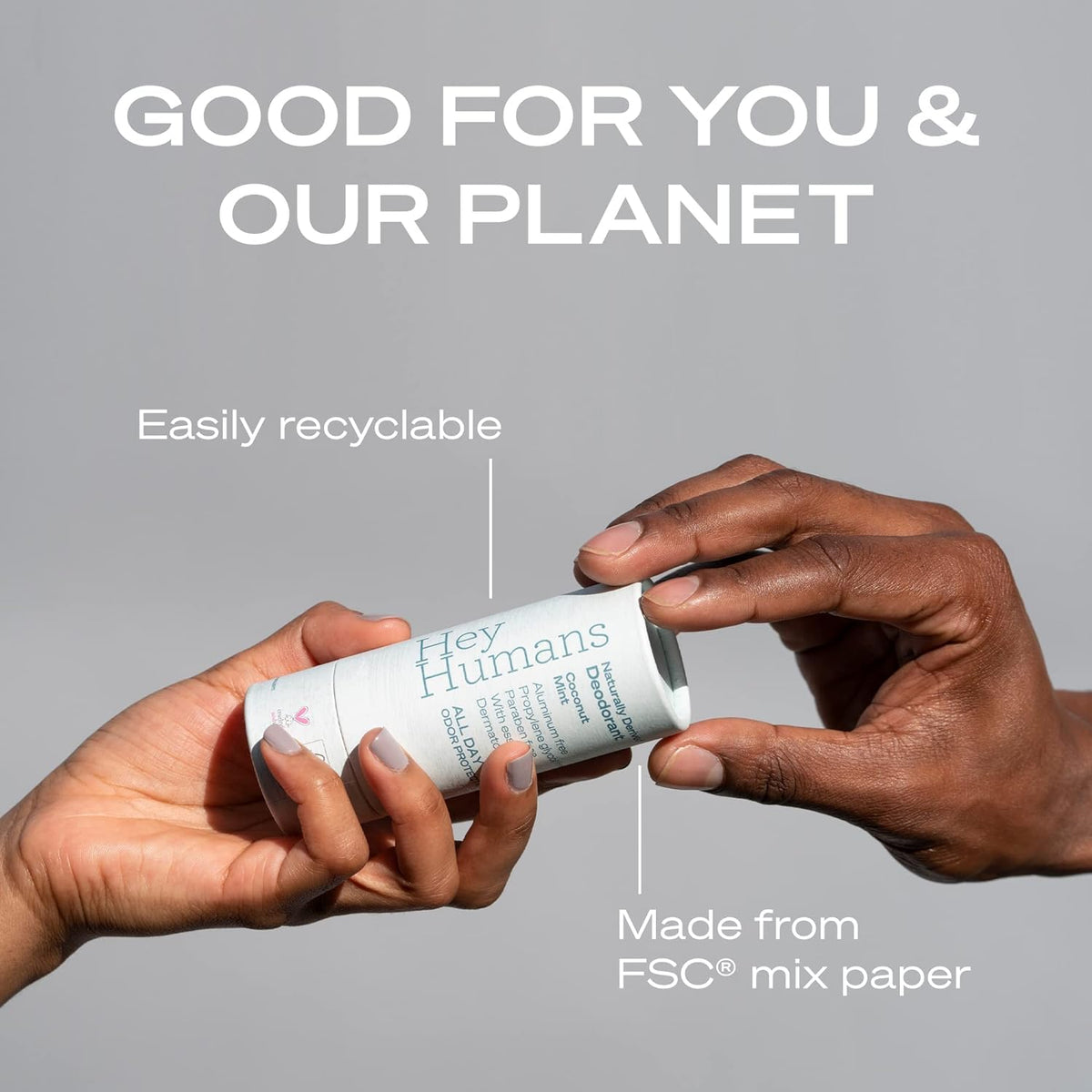 Hey Humans deodorant ingredients coconut-oil-rosemary-arrowroot soothe skin and absorb moisture.