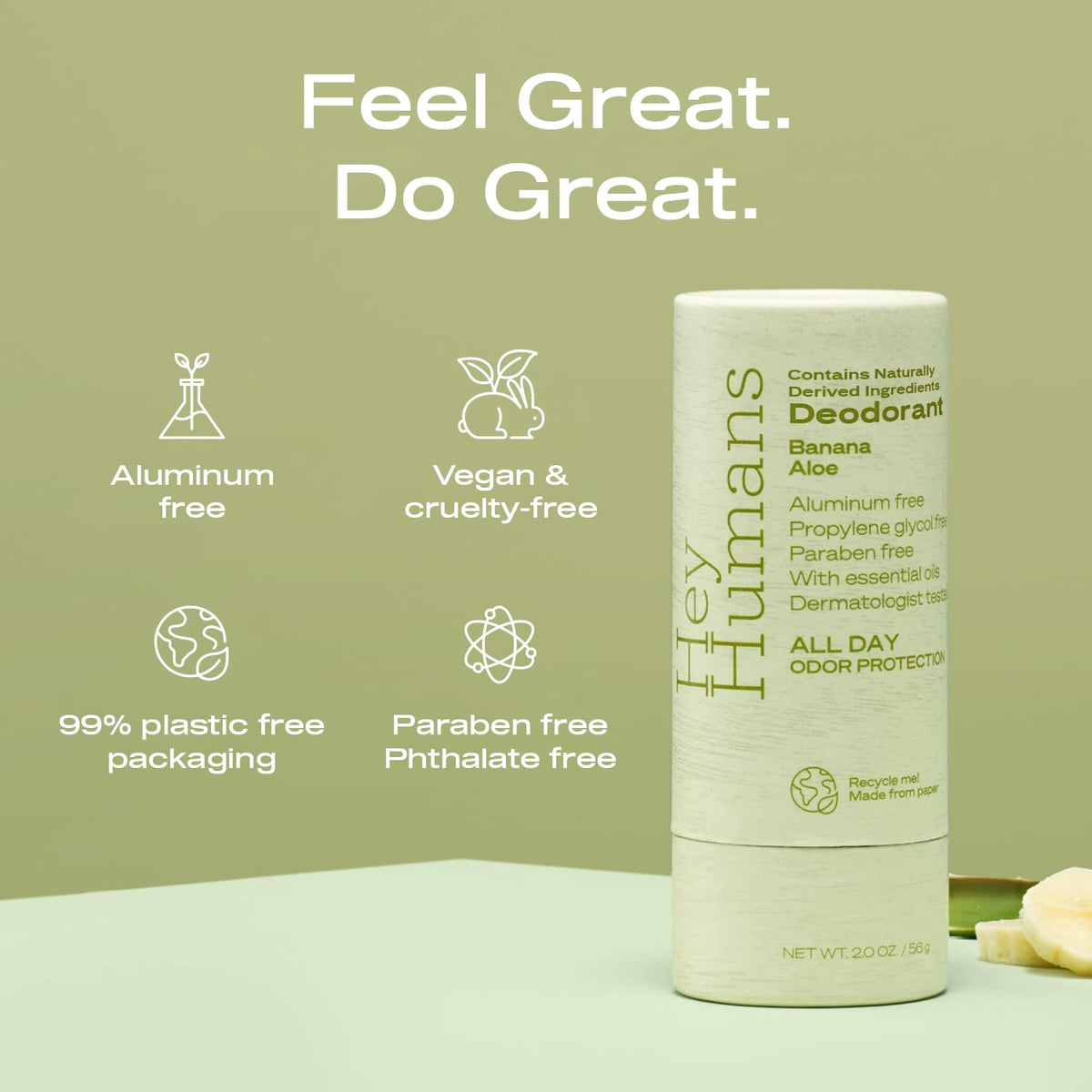 Hey Humans deodorant packaging paper box highlights eco-friendly packaging.