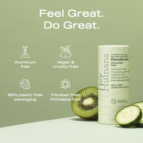 Hey Humans deodorant packaging made from paper for eco-friendly disposal.