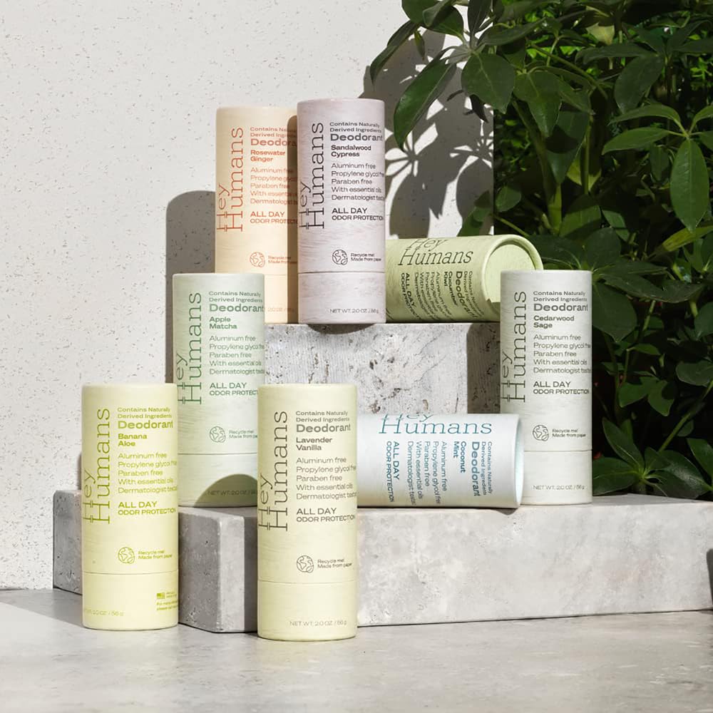 Hey Humans deodorant packaging on recyclable paper highlights sustainability