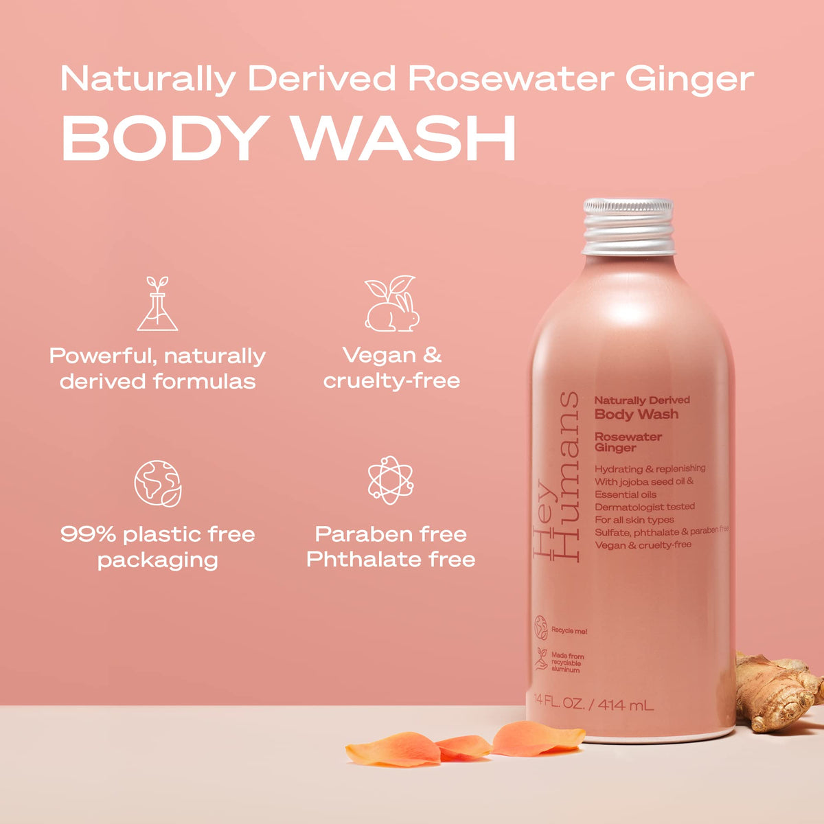 Hey Humans rosewater ginger pump demonstrates easy, mess-free daily lather.