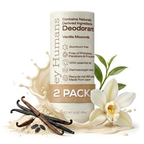 Hey Humans Vanilla Moonmilk deodorant application close-up for smooth, long-lasting freshness.