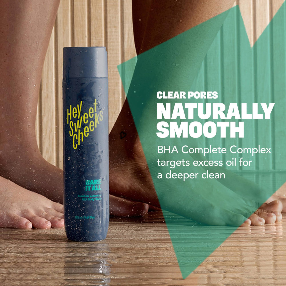 Hey Sweet Cheeks Bare It All BHA Body Wash pump for easy daily cleansing.