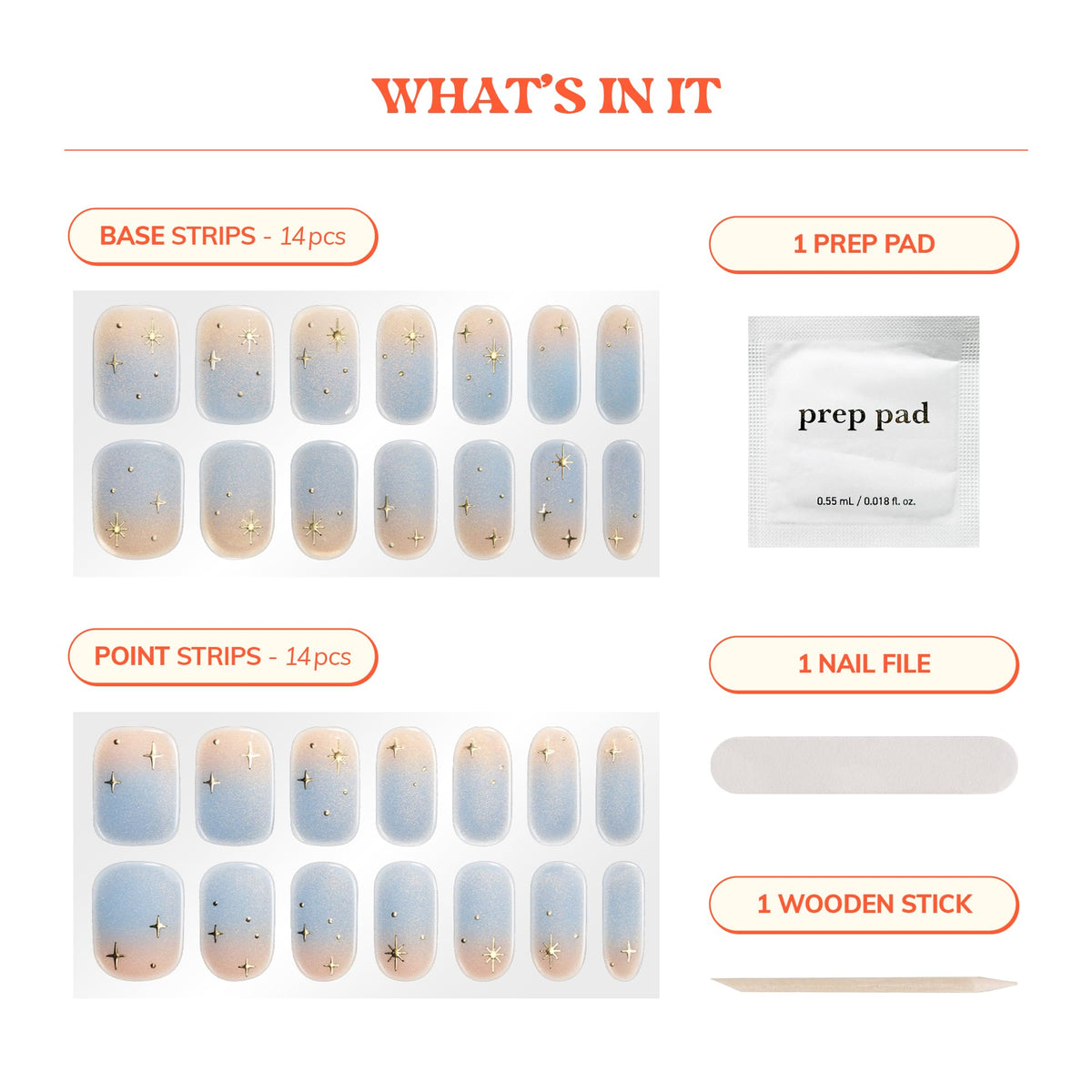 Heyhae Gold Starbursts Nail Strips add festive sparkle for a striking manicure.