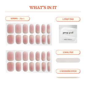 Heyhae package contents show 28 strips plus prep pad, file, and wooden stick
