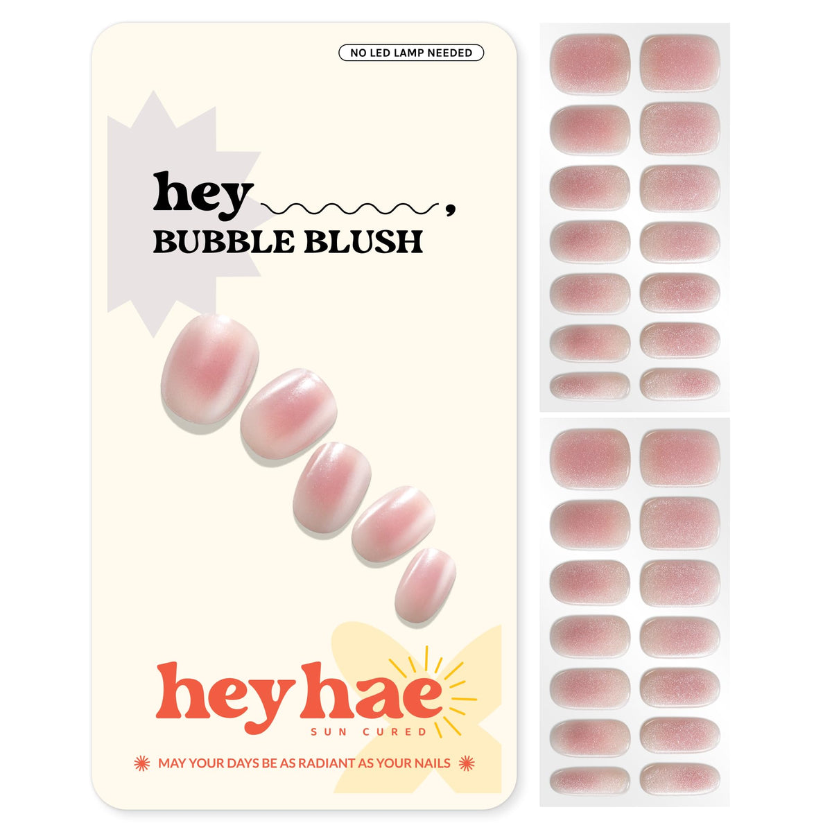 Heyhae semi cured nail strips in summer marble pink design for salon-quality nails