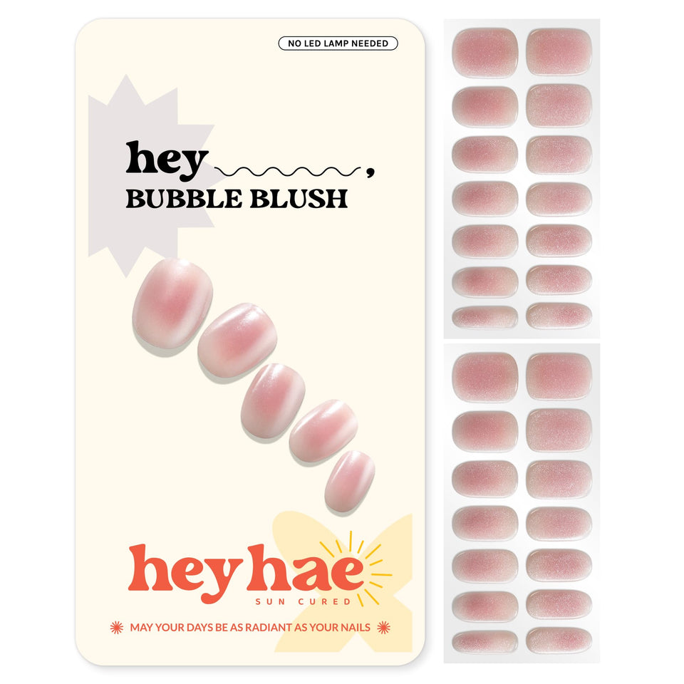Heyhae semi cured nail strips in summer marble pink design for salon-quality nails