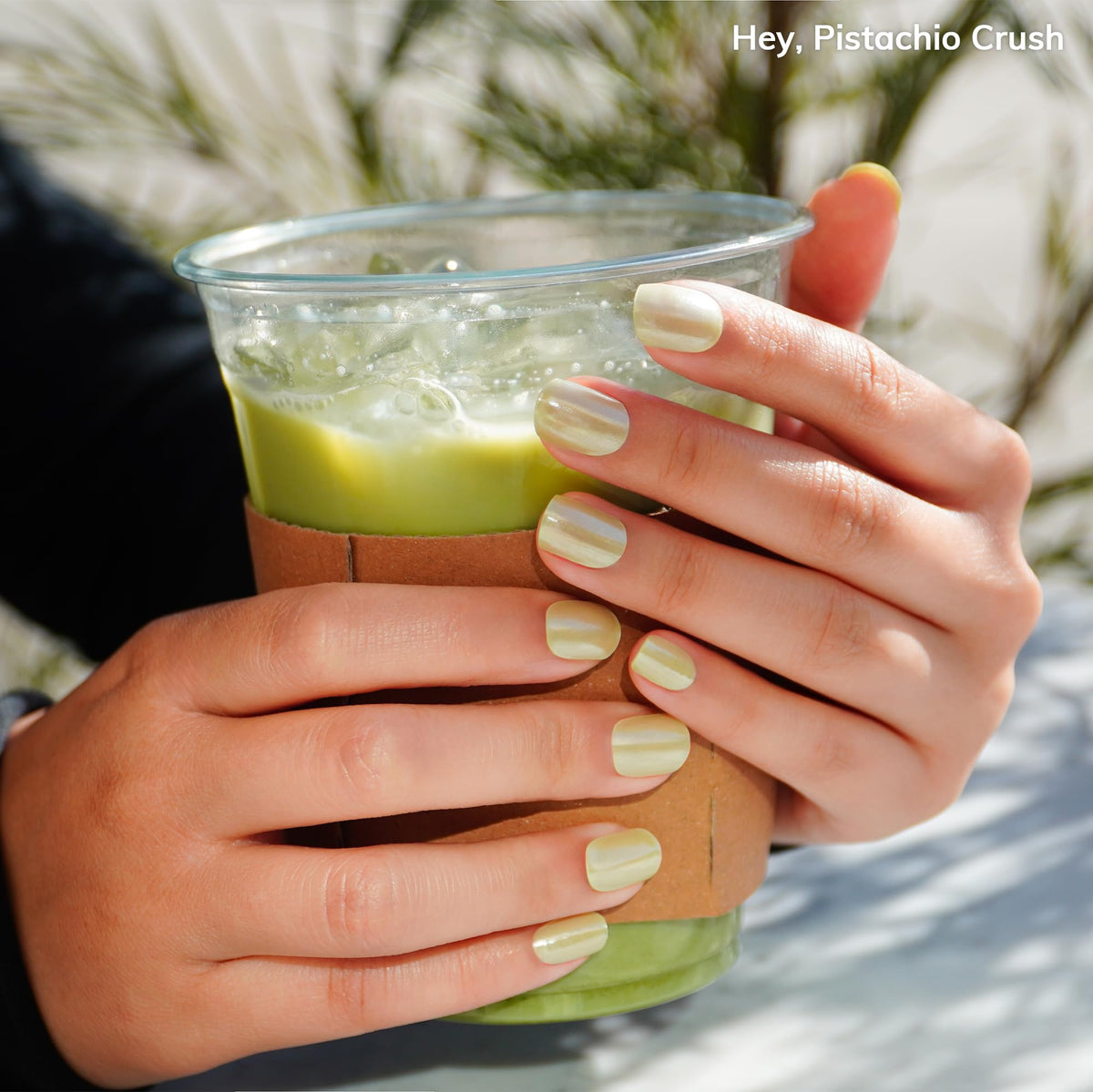 heyhae pistachio green sun-cured gel nail strips with salon-quality shine at home