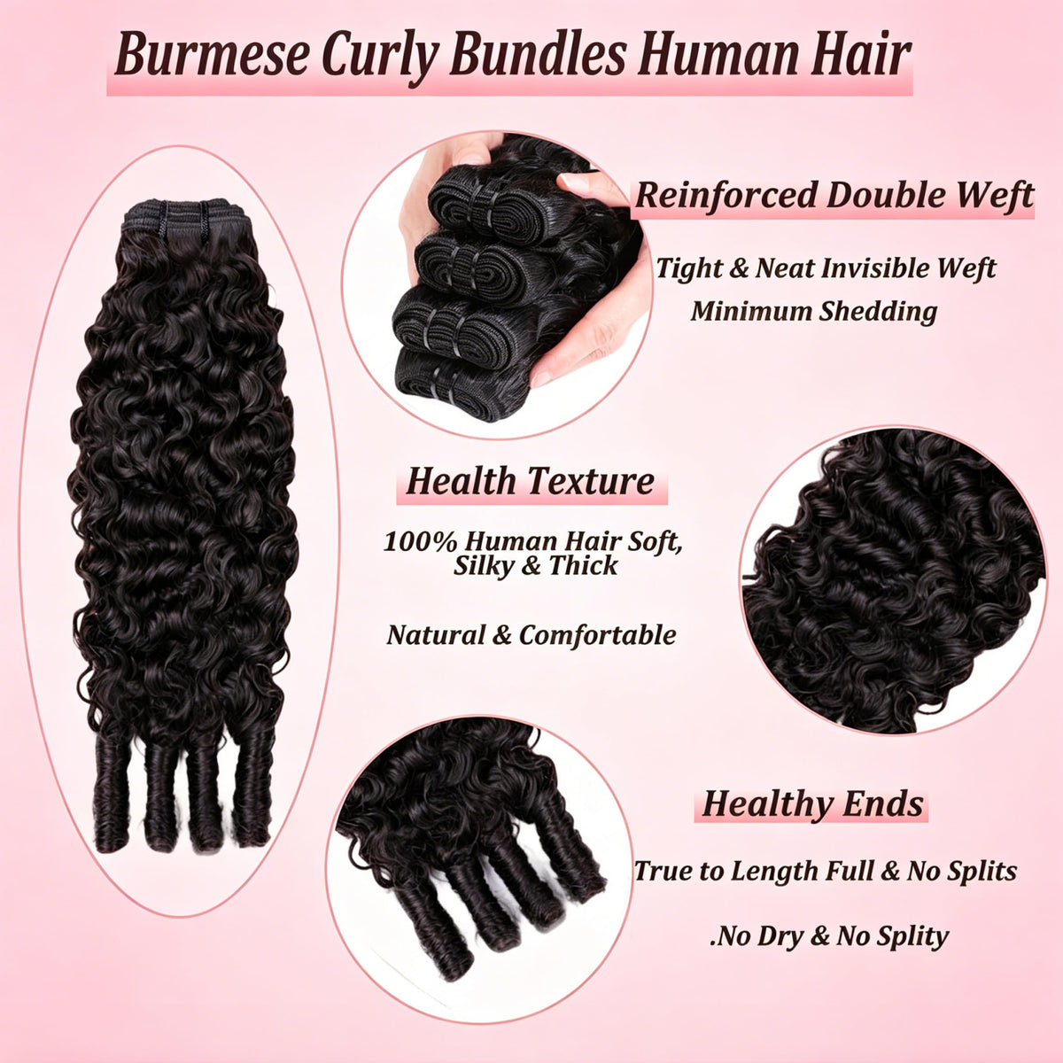 HEYKNOT Burmese Curly Bundles 18 inch pack open highlighting volume and depth