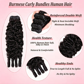 HEYKNOT Burmese Curly Bundles 18 inch pack open highlighting volume and depth