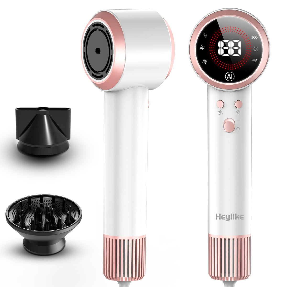 Heylike AI smart front view hair dryer shows sleek design for fast styling