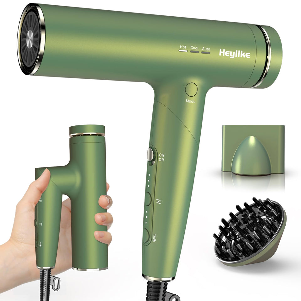 Heylike high-speed plasma ion hair dryer front view showing fast drying and frizz control.