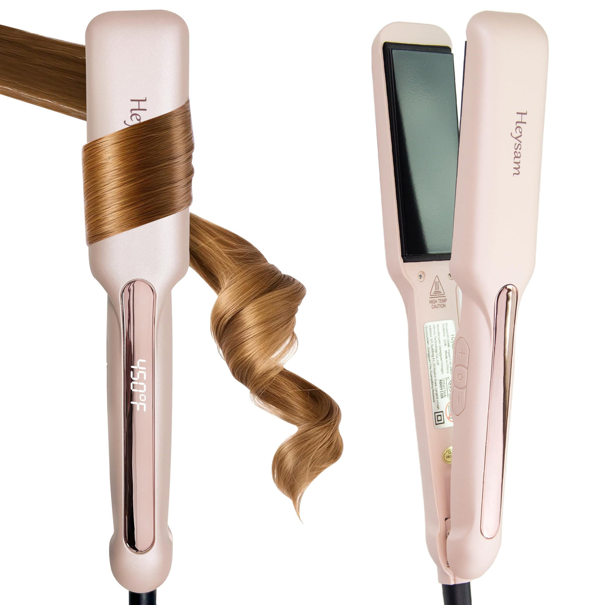 Heysam flat iron 1.6-inch plates for smooth, frizz-free styling.