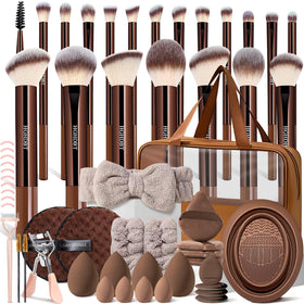 HGHDBT 57Pcs brown makeup brush set with case enables precise, on-the-go makeup application.