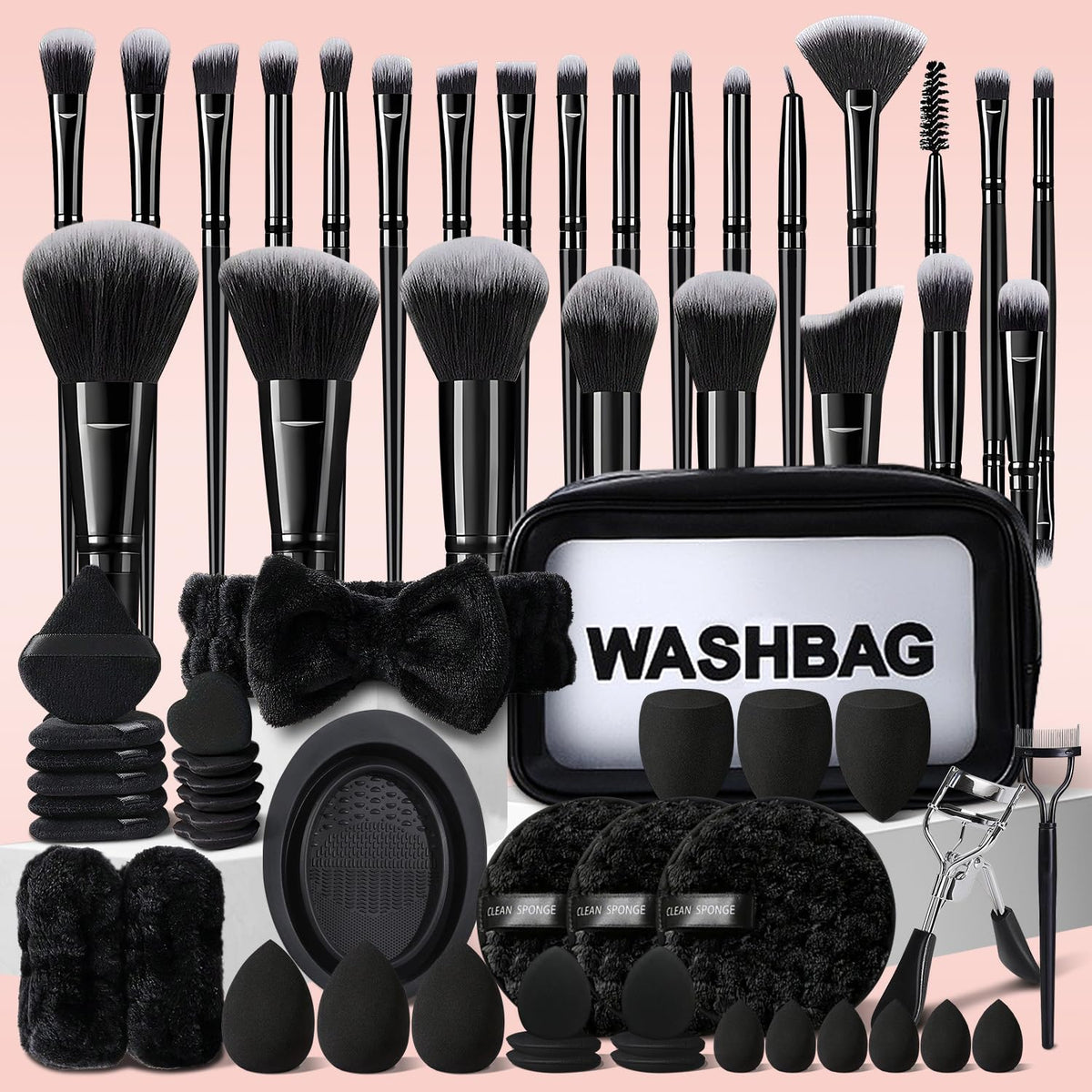 HGHDBT 65Pcs black makeup brush set overview for smooth, even base makeup