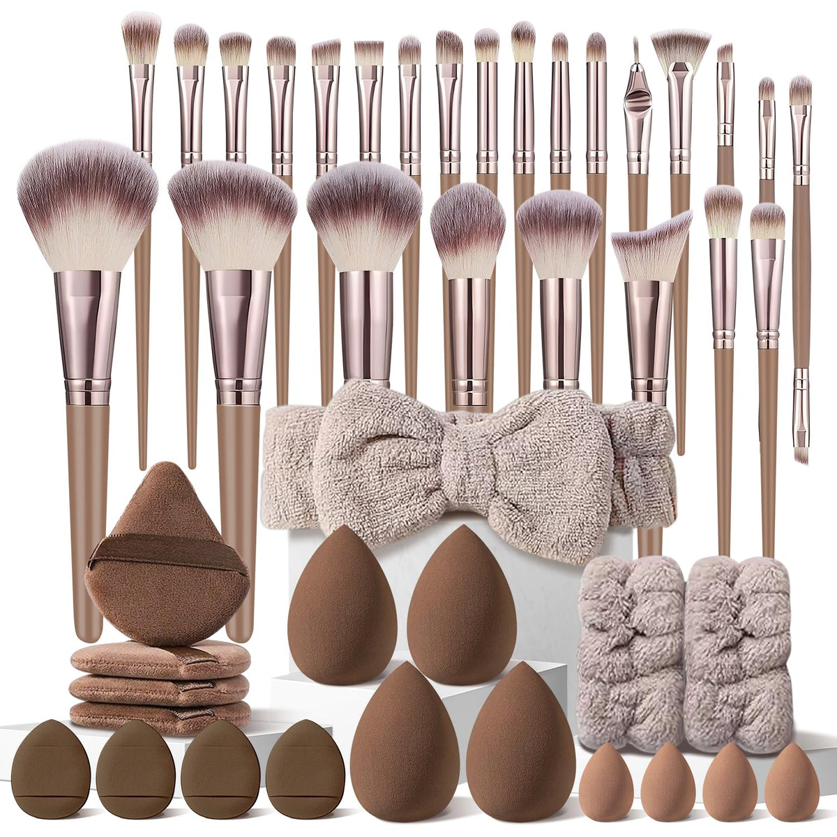 HGHDBT brown makeup brush set full kit for flawless foundation and blending