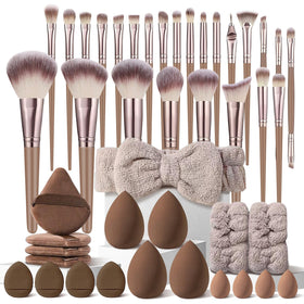 HGHDBT brown makeup brush set full kit for flawless foundation and blending