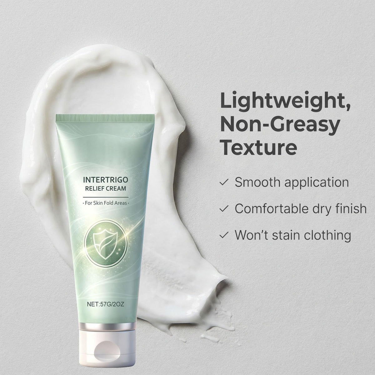 Hglyxoae intertrigo cream texture on skin shows non greasy finish.