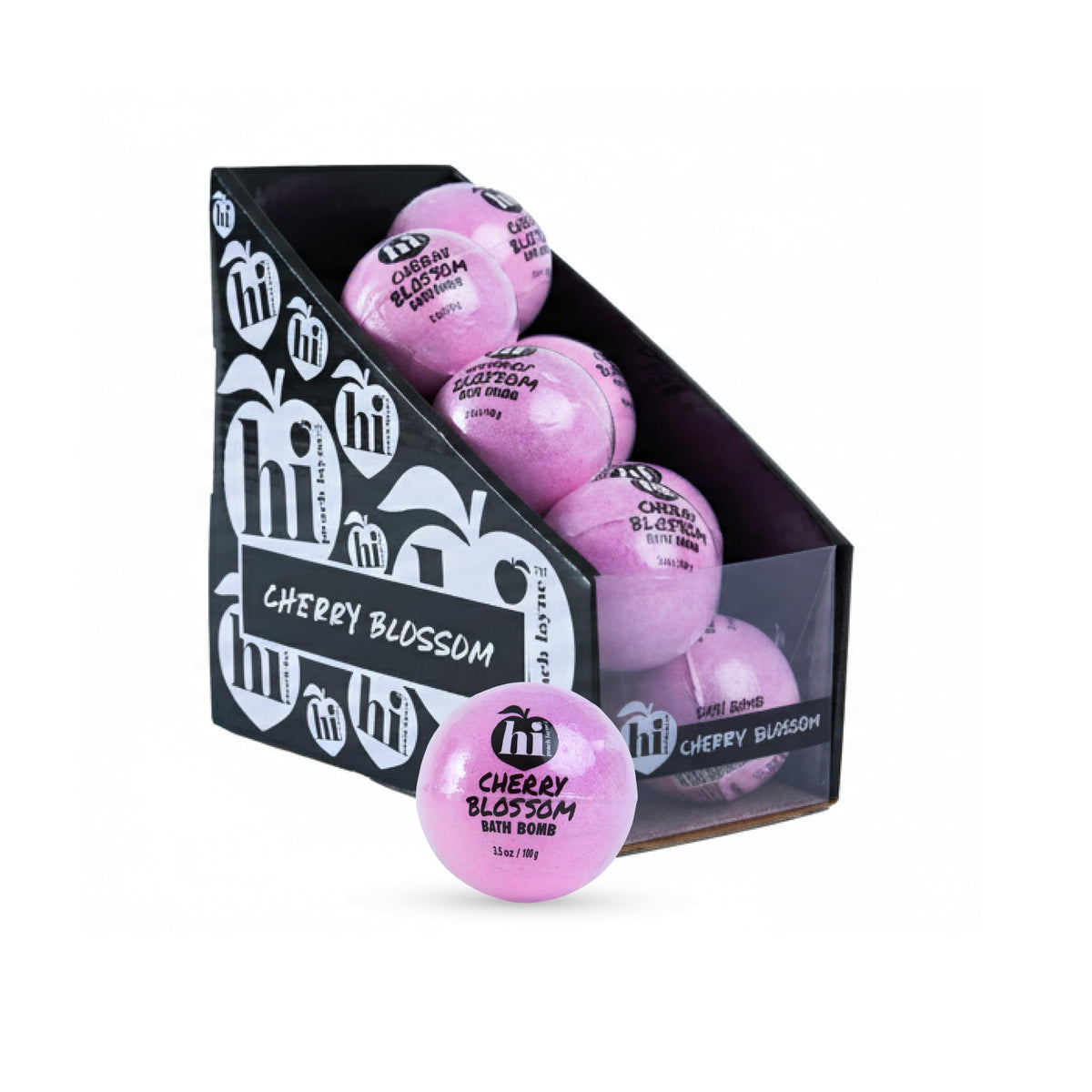Hi Peach Layne cherry blossom 12-pack box, vibrant pink bath bombs for a soothing soak