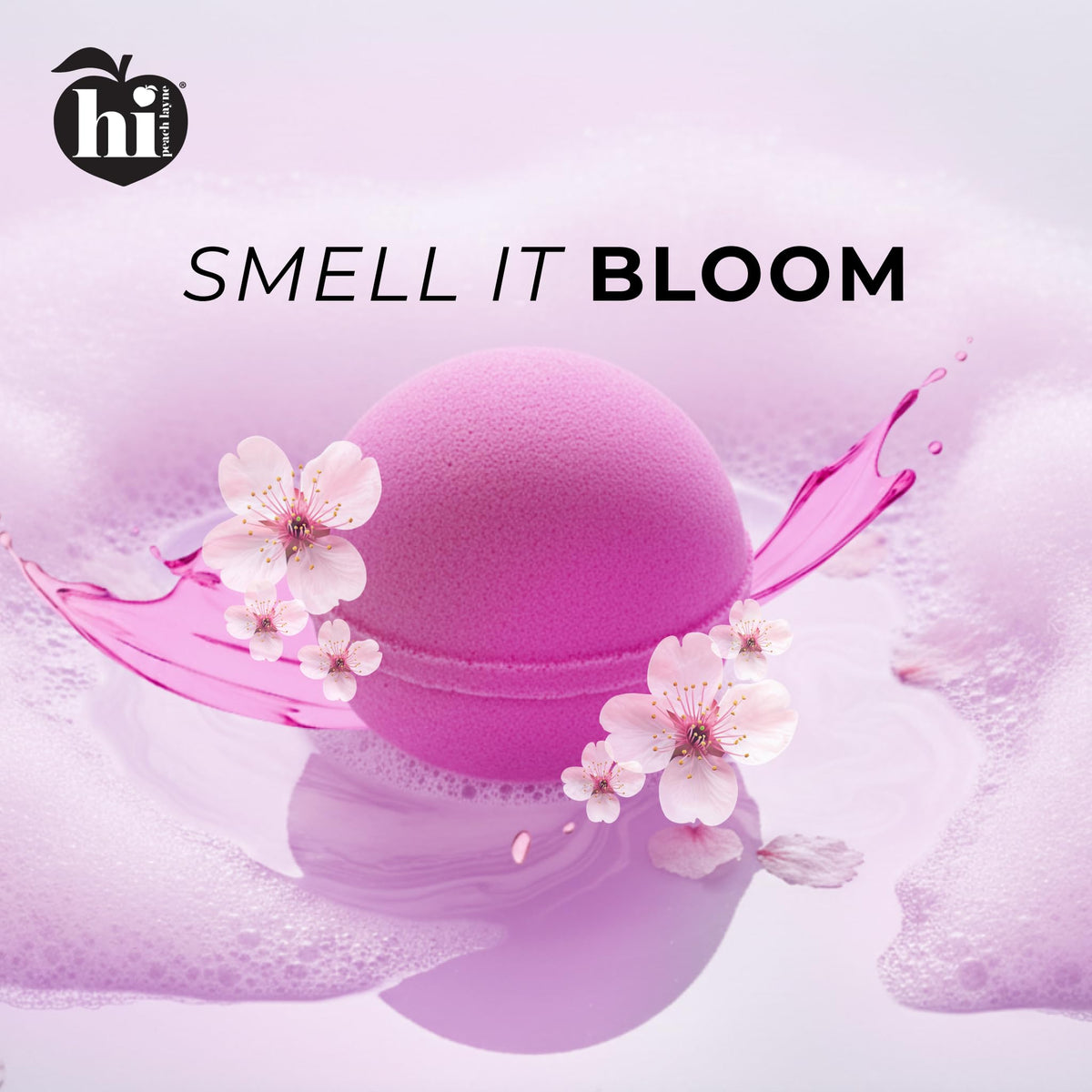 Hi Peach Layne cherry blossom bombs in tub for spa-like soak
