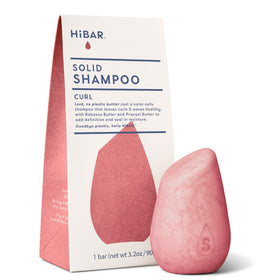 HIBAR Curl Shampoo Bar packaging shows plastic-free design for sustainability.