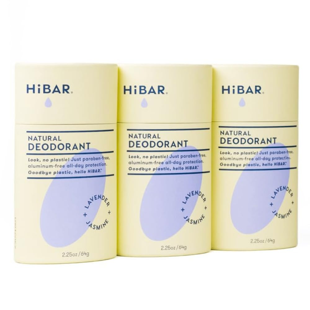 HiBAR Lavender & Jasmine deodorant tube close-up showing eco-friendly packaging.