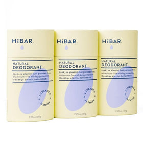 HiBAR Lavender & Jasmine deodorant tube close-up showing eco-friendly packaging.