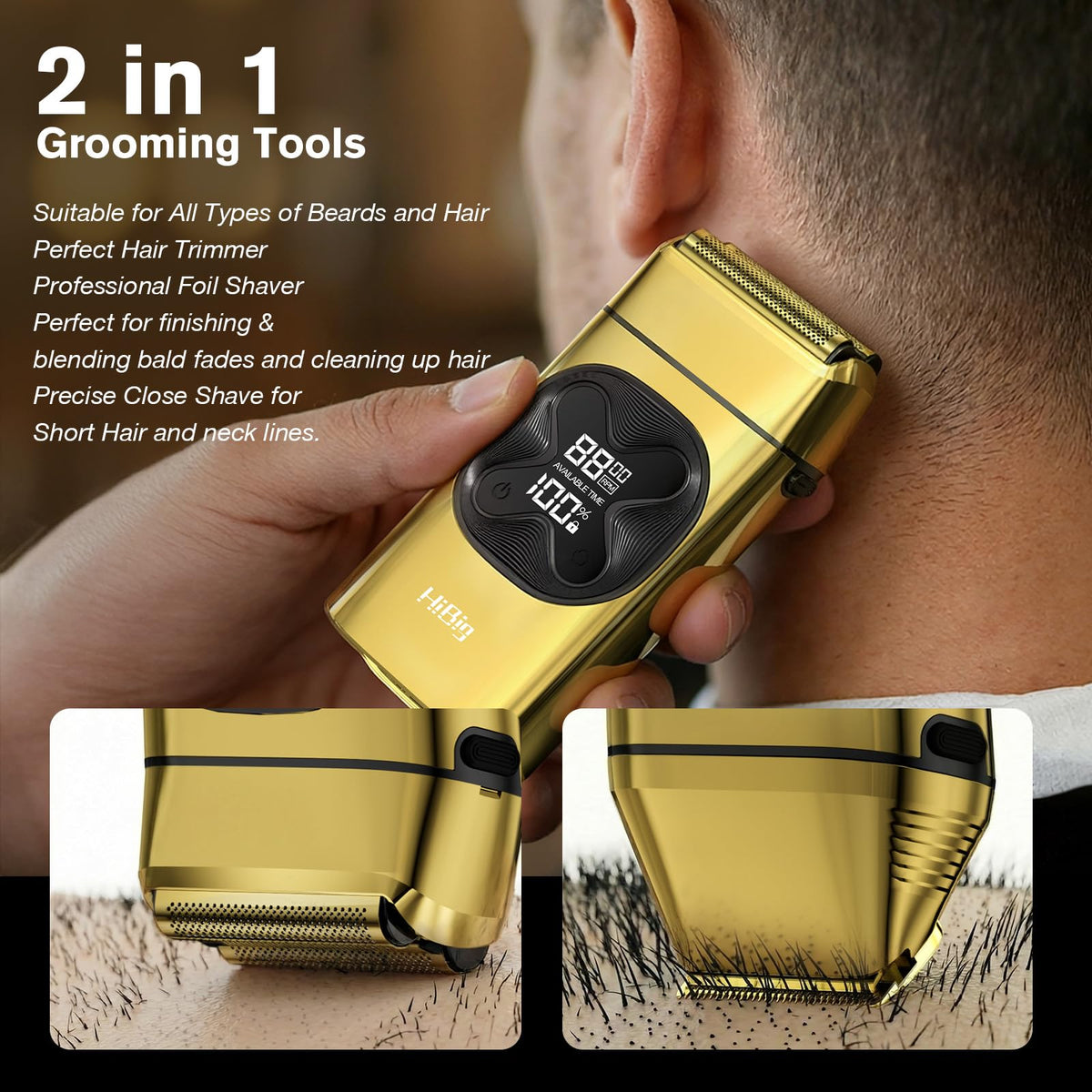 HiBig shaver head shown for ultra-close detailing and neck line cleanup.