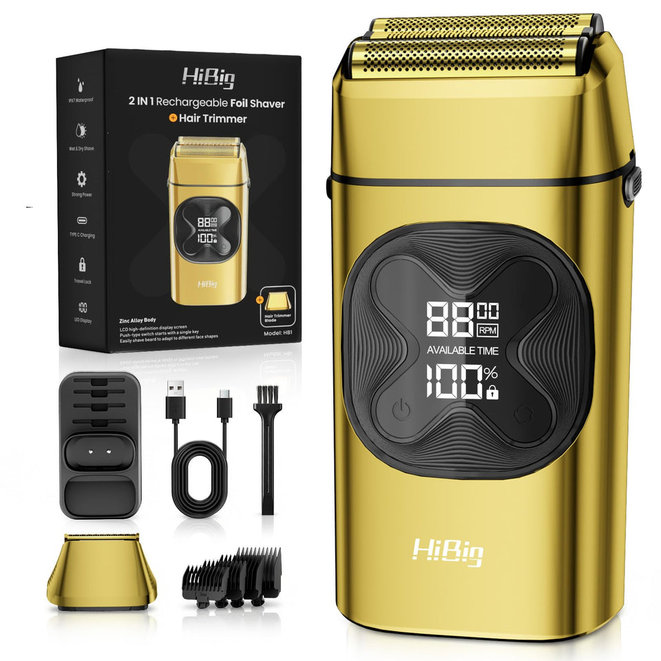 HiBig professional double foil shaver main unit with LED display for precise grooming.