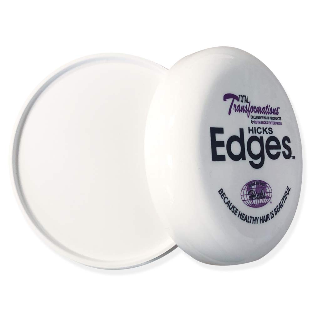 Hands applying Hicks Edges Pomade along the hairline for edge shaping.